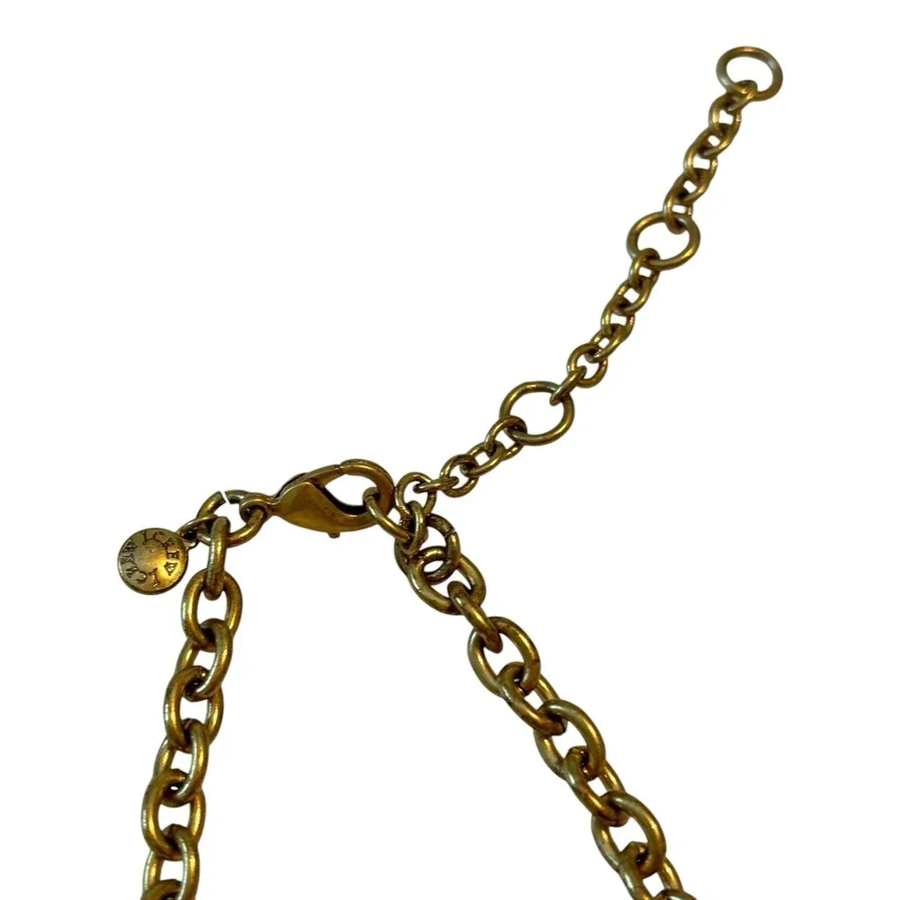 J.Crew Statement Bib Necklace Peach Cabochon Crystal Gold Tone Leaf Dangle
